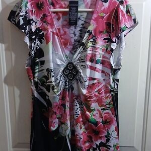 Covington Floral Blouse with Pink and Black Accents